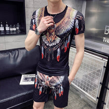 Load image into Gallery viewer, Fashion 2019 New Men's T-shirt Set Personality Eagle Print Casual T-shirt +Shorts Two-piece Men's Sportswear Set Men's T-shirt