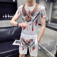Load image into Gallery viewer, Fashion 2019 New Men's T-shirt Set Personality Eagle Print Casual T-shirt +Shorts Two-piece Men's Sportswear Set Men's T-shirt