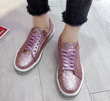 Load image into Gallery viewer, WDHKUN Women Glitter Flat Sneakers Casual Female Mesh Lace Up Bling Platform Comfortable Plus Size Vulcanized Shoes Knitting