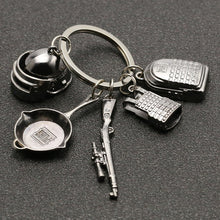 Load image into Gallery viewer, PUBG Keychain Playerunknowns Battlegrounds Backpack Armor Helmet Pan 98k Flare Gun Keyring Key Chain Ring Army Jewelry Wholesale