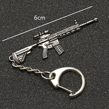 Load image into Gallery viewer, PUBG Keychain Playerunknowns Battlegrounds Backpack Armor Helmet Pan 98k Flare Gun Keyring Key Chain Ring Army Jewelry Wholesale