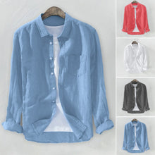 Load image into Gallery viewer, 2019 Summer Plus Size Men's Baggy Solid Cotton Linen Long Sleeve Button Pocket Shirts M-3XL camisa masculina camisas hombre