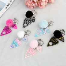 Load image into Gallery viewer, 1PC Women Keychain Ouija Planchette Rresin Charms Handbag Keyring with Puffer Ball Ouija Board Keyring