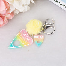 Load image into Gallery viewer, 1PC Women Keychain Ouija Planchette Rresin Charms Handbag Keyring with Puffer Ball Ouija Board Keyring
