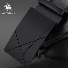Load image into Gallery viewer, NO.ONEPAUL Brand Fashion Automatic Buckle Black Genuine Leather Belt Men's Belts Cow Leather Belts for Men 3.5cm Width WQE789