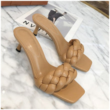 Load image into Gallery viewer, SUOJIALUN 2020 New Design Weave Women Slipper Ladies Thin High Heel Sandal Open Toe Slip On Summer Outdoor Slides Flip Flop Shoe