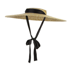 Load image into Gallery viewer, GEMVIE New Large Brim Straw Hat Summer Hats For Women Ribbon Beach Cap Boater Flat Top Sun Hat