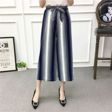 Load image into Gallery viewer, ETOSELL Women New Summer Wide Leg Pants Casual Loose High Elastic Waist Harem Pants Loose Belt Striped Elasticated Trousers