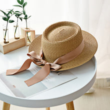 Load image into Gallery viewer, Ymsaid New Summer Sun Hats Women Fashion Girl Straw Hat Ribbon Bow Beach Hat Casual Straw Flat Top Panama Hat Bone Feminino