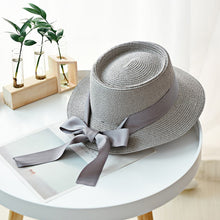 Load image into Gallery viewer, Ymsaid New Summer Sun Hats Women Fashion Girl Straw Hat Ribbon Bow Beach Hat Casual Straw Flat Top Panama Hat Bone Feminino