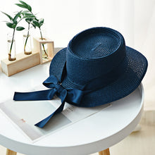 Load image into Gallery viewer, Ymsaid New Summer Sun Hats Women Fashion Girl Straw Hat Ribbon Bow Beach Hat Casual Straw Flat Top Panama Hat Bone Feminino