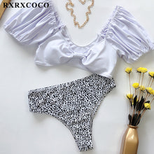Load image into Gallery viewer, RXRXCOCO Ruffle Swimwear Women Short Sleeve Swimsuit Female Tie Side High Cut Biquini Bath Suit Bandeau Bikini Floral Swimwear