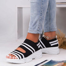 Load image into Gallery viewer, new women summer vulcanize shoes striped thick bottom sports fish mouth shoes casual slip on ladies plus size 43 shoes sneakers