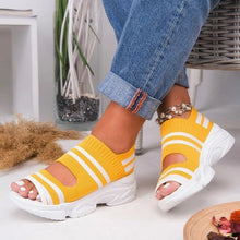 Load image into Gallery viewer, new women summer vulcanize shoes striped thick bottom sports fish mouth shoes casual slip on ladies plus size 43 shoes sneakers