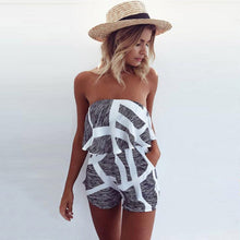 Load image into Gallery viewer, 2020 Summer Sleeveless Backless Bohemian Beach Rompers Women Casual Floral Printed Short Jumpsuit Sexy Low Cut Mini Bodysuit
