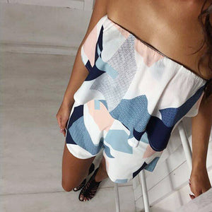 2020 Summer Sleeveless Backless Bohemian Beach Rompers Women Casual Floral Printed Short Jumpsuit Sexy Low Cut Mini Bodysuit