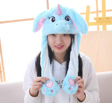 Load image into Gallery viewer, Girls Unicorn Hat Plush Moving Ears Stitch Hat Hand Pinching Ear To Move Vertical Ears Cap Women Party Pikachu Performance Gifts
