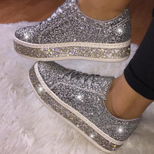 Load image into Gallery viewer, WDHKUN Women Glitter Flat Sneakers Casual Female Mesh Lace Up Bling Platform Comfortable Plus Size Vulcanized Shoes Knitting
