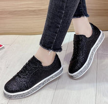 Load image into Gallery viewer, WDHKUN Women Glitter Flat Sneakers Casual Female Mesh Lace Up Bling Platform Comfortable Plus Size Vulcanized Shoes Knitting
