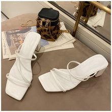 Load image into Gallery viewer, SUOJIALUN Women Summer Outdoor Sandal High Square Heel Flip Flop Ladies Brand Women Slipper Elegant Women Slides Shoes
