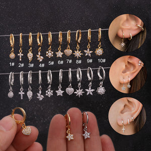 1Pcs Gold and Silver Color Single Hoop Small CZ Dangle Earrings for Women Fashion Dainty Tiny Earring Ear Piercing Jewelry Gift