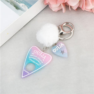 1PC Women Keychain Ouija Planchette Rresin Charms Handbag  Keyring with Puffer Ball Ouija Board Keyring