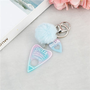 1PC Women Keychain Ouija Planchette Rresin Charms Handbag  Keyring with Puffer Ball Ouija Board Keyring