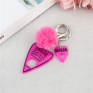 1PC Women Keychain Ouija Planchette Rresin Charms Handbag  Keyring with Puffer Ball Ouija Board Keyring