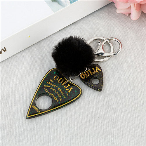 1PC Women Keychain Ouija Planchette Rresin Charms Handbag  Keyring with Puffer Ball Ouija Board Keyring