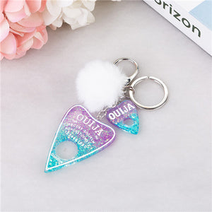 1PC Women Keychain Ouija Planchette Rresin Charms Handbag  Keyring with Puffer Ball Ouija Board Keyring