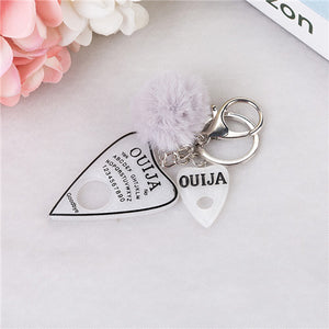 1PC Women Keychain Ouija Planchette Rresin Charms Handbag  Keyring with Puffer Ball Ouija Board Keyring