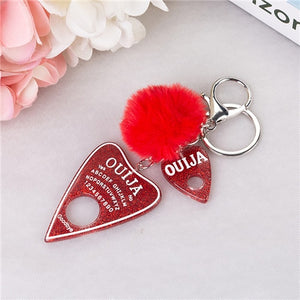 1PC Women Keychain Ouija Planchette Rresin Charms Handbag  Keyring with Puffer Ball Ouija Board Keyring