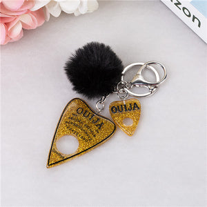 1PC Women Keychain Ouija Planchette Rresin Charms Handbag  Keyring with Puffer Ball Ouija Board Keyring