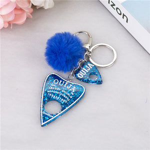 1PC Women Keychain Ouija Planchette Rresin Charms Handbag  Keyring with Puffer Ball Ouija Board Keyring