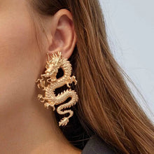 Load image into Gallery viewer, Punk Gold Tone Firery Dragon Stud Earrings For Women 2020 Unique Chic Metal Dragon Statement Earrings Jewelry Femme Bijoux

