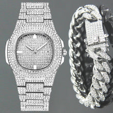 Load image into Gallery viewer, Fashion Iced Out Diamond Watch for Men Women's Quartz Watches Micropave CZ Hip Hop Cuban Chain Bracelet Waterproof Clock relogio
