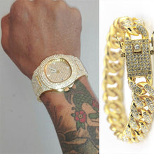 Load image into Gallery viewer, Fashion Iced Out Diamond Watch for Men Women's Quartz Watches Micropave CZ Hip Hop Cuban Chain Bracelet Waterproof Clock relogio
