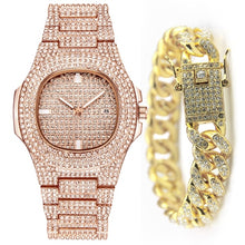 Load image into Gallery viewer, Fashion Iced Out Diamond Watch for Men Women's Quartz Watches Micropave CZ Hip Hop Cuban Chain Bracelet Waterproof Clock relogio

