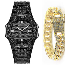 Load image into Gallery viewer, Fashion Iced Out Diamond Watch for Men Women's Quartz Watches Micropave CZ Hip Hop Cuban Chain Bracelet Waterproof Clock relogio
