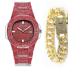 Load image into Gallery viewer, Fashion Iced Out Diamond Watch for Men Women's Quartz Watches Micropave CZ Hip Hop Cuban Chain Bracelet Waterproof Clock relogio
