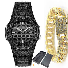 Load image into Gallery viewer, Fashion Iced Out Diamond Watch for Men Women's Quartz Watches Micropave CZ Hip Hop Cuban Chain Bracelet Waterproof Clock relogio
