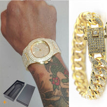 Load image into Gallery viewer, Fashion Iced Out Diamond Watch for Men Women's Quartz Watches Micropave CZ Hip Hop Cuban Chain Bracelet Waterproof Clock relogio
