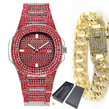 Load image into Gallery viewer, Fashion Iced Out Diamond Watch for Men Women's Quartz Watches Micropave CZ Hip Hop Cuban Chain Bracelet Waterproof Clock relogio
