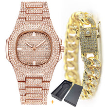 Load image into Gallery viewer, Fashion Iced Out Diamond Watch for Men Women's Quartz Watches Micropave CZ Hip Hop Cuban Chain Bracelet Waterproof Clock relogio
