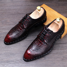Load image into Gallery viewer, Men's Crocodile Dress Leather Shoes Lace-Up Wedding Party Shoes Mens Business Office Oxfords Flats Plus Size Men Fashion
