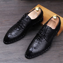 Load image into Gallery viewer, Men's Crocodile Dress Leather Shoes Lace-Up Wedding Party Shoes Mens Business Office Oxfords Flats Plus Size Men Fashion
