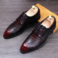 Load image into Gallery viewer, Men's Crocodile Dress Leather Shoes Lace-Up Wedding Party Shoes Mens Business Office Oxfords Flats Plus Size Men Fashion
