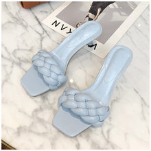 Load image into Gallery viewer, SUOJIALUN 2020 New Design Weave Women Slipper Ladies Thin High Heel Sandal Open Toe Slip On Summer Outdoor Slides Flip Flop Shoe
