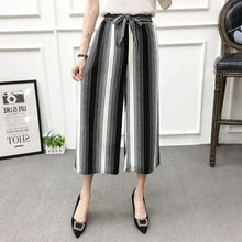 Load image into Gallery viewer, ETOSELL Women New Summer Wide Leg Pants Casual Loose High Elastic Waist Harem Pants Loose Belt Striped Elasticated Trousers
