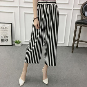 ETOSELL Women New Summer Wide Leg Pants Casual Loose High Elastic Waist Harem Pants Loose Belt Striped Elasticated Trousers